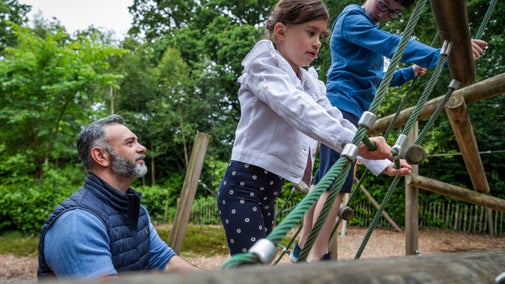 Family of visitors in the Argory Playpark, County Armagh, Northern Ireland